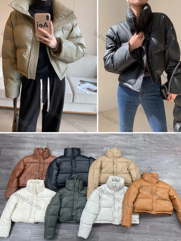 Wholesale Women's Casual Stand Collar Plain Zipper Thermal Crop Puffer Coat 861#