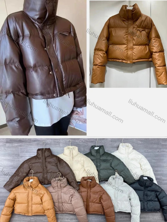 Wholesale Women's Casual Stand Collar Plain Button Down Thermal Crop Puffer Coat 8801#
