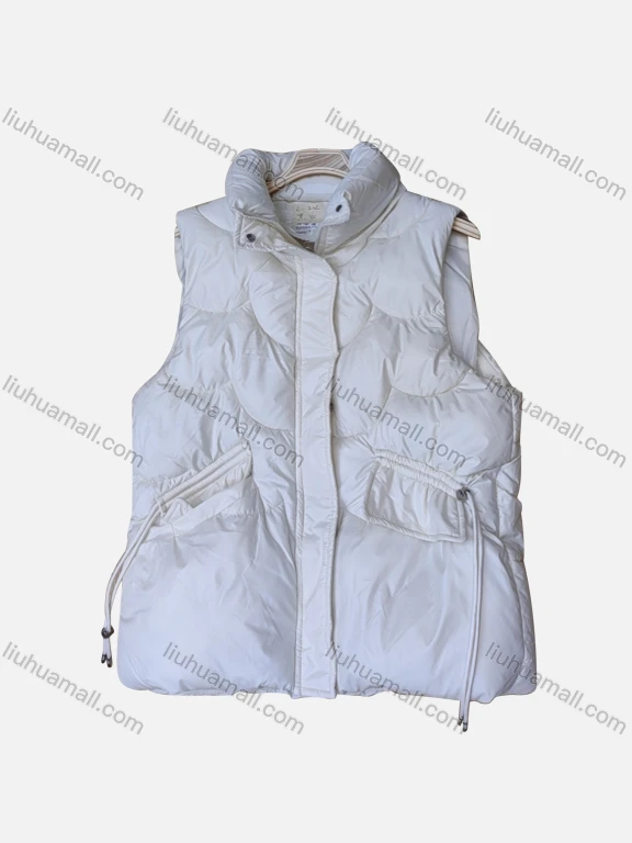 Wholesale Women's Causal Button Front Drawstring Zipper Pockets Puffer Plain Vest
