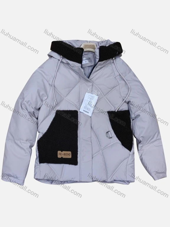 Wholesale Women's Casual Splicing Drawstring Plain Zipper Button Front Thermal Puffer Coat