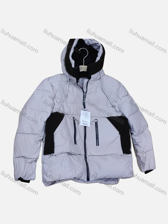 Wholesale Women's Casual Splicing Drawstring Plain Zipper Hooded Thermal Puffer Coat
