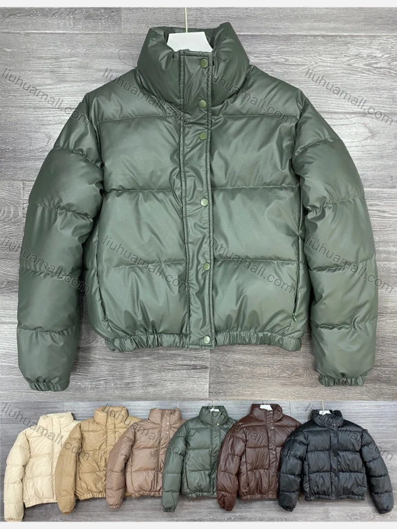 Wholesale Women's Casual Plain Stand Collar Button Down Thermal Puffer Coat 729#