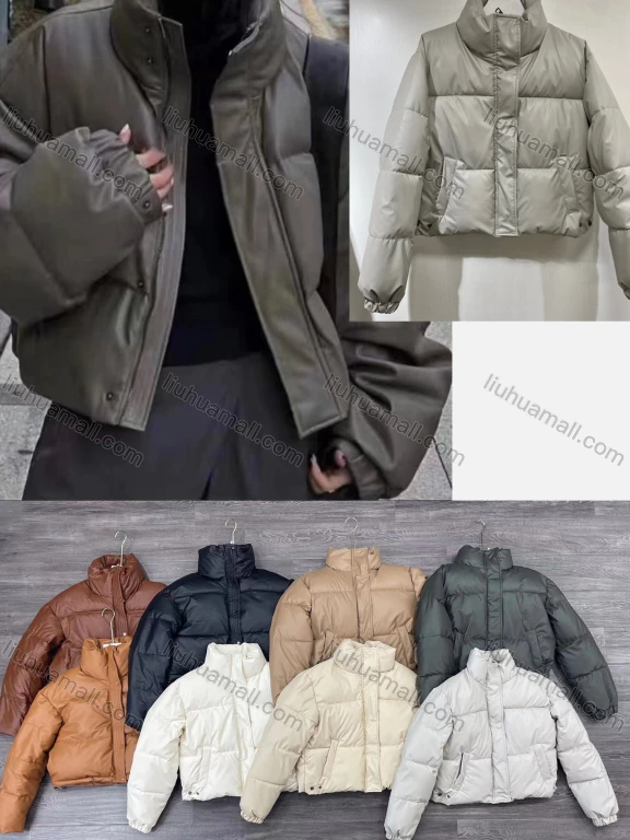 Wholesale Women's Casual Stand Collar Plain Zipper Button Front Thermal Crop Puffer Coat 868#