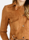 Wholesale Women's Button Down Flap Pocket Crop Suede Jacket With Shorts 2 Piece Set - Liuhuamall