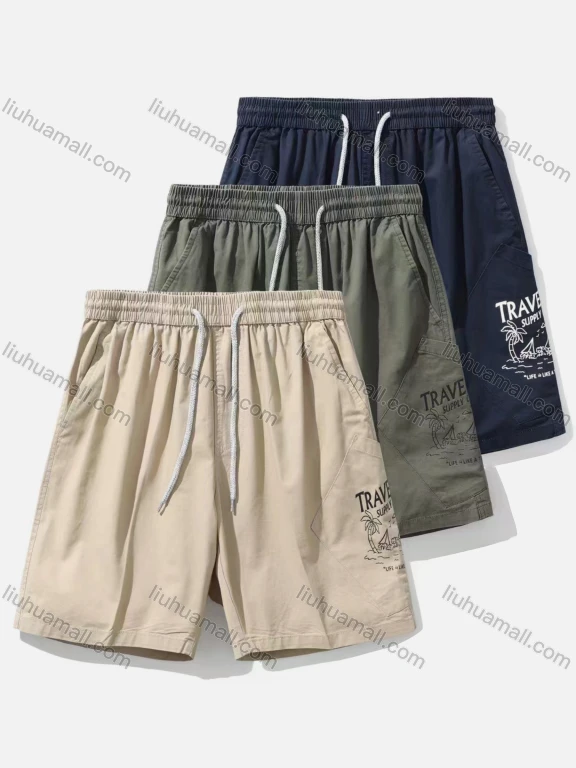 Wholesale Men's Casual Letter Patch Pocket Drawstring Shorts 623#