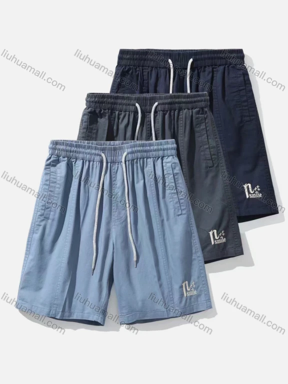 Wholesale Men's Casual Plain Letter Label Patch Pocket Drawstring Shorts 625#