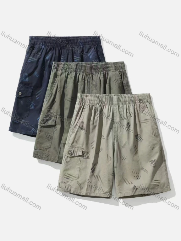 Wholesale Men's Casual Chevron Flap Pockets Elastic Waist Shorts 616#