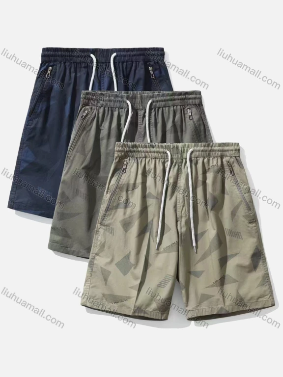 Wholesale Men's Casual Geometric Zipper Pockets Drawstring Shorts 615#