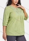 Wholesale Women's Plus Size Casual 3/4 Sleeve Floral Embroidery Plain Blouse - Liuhuamall