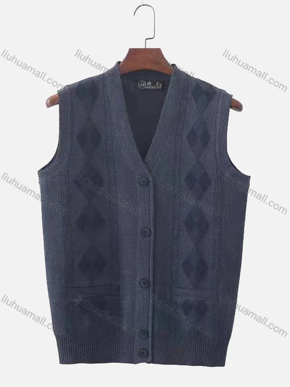Wholesale Men's Casual Sleeveless Argyle Print Button Down Knit Sweater Vests