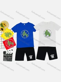 Wholesale Boy's Casual Letter Print Round Neck Short Sleeve Tee & Shorts 2 Piece Set, LIUHUA CLOTHING WHOLESALE