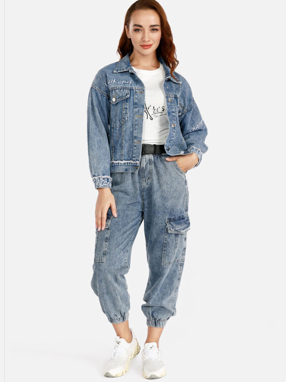Women's Long Sleeve Denim Jacket With Wide Leg Jeans Set, Clothing Wholesale Market -LIUHUA, Jeans%20%26%20Denim