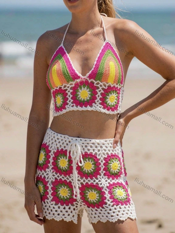 Wholesale Handmade Crochet Square Beach Set – Top & Shorts