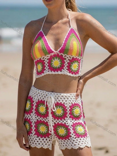 Wholesale Handmade Crochet Square Beach Set – Top & Shorts