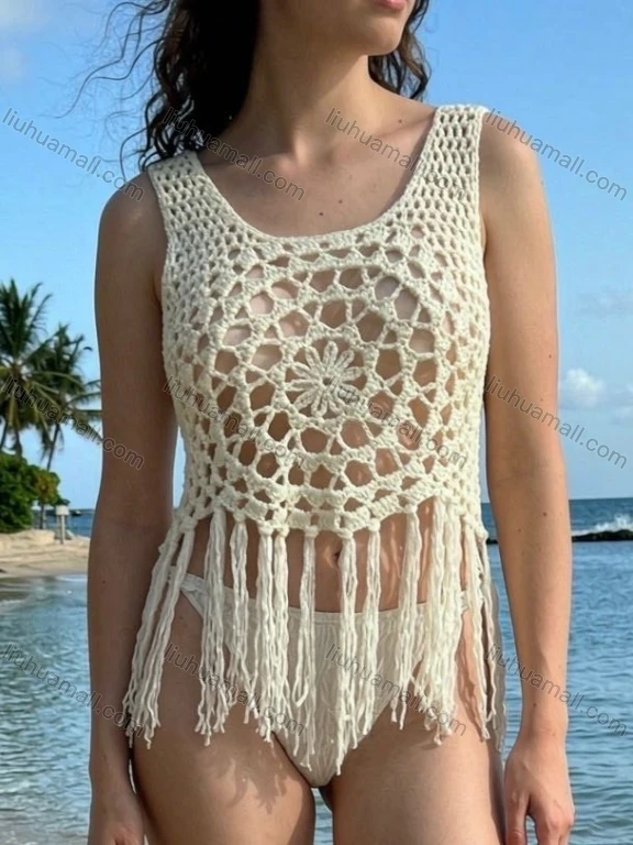 Wholesale Hand‑Crochet Hollow‑Out Fringe Sleeveless Top