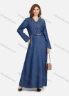 Wholesale Women's V Neck Button Front Denim Maxi Dress With Belt - Liuhuamall