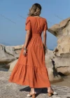 Wholesale Women's Square Neck Lace Trim Slim Waist Ruffle Hem Maxi Dress - Liuhuamall