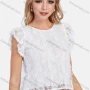 Wholesale Women's Casual Sheer Lace Round Neck Ruffle Sleeve Crop Blouse preview