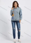 Wholesale Women's Graphic Boy Friend Loose Fit Label Drop Shoulder Flap Pockets Button Front Denim Jacket - Liuhuamall