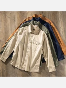 Wholesale Men's Casual Collared Long Sleeve Plain Button Down Shirt, LIUHUA CLOTHING WHOLESALE