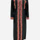 Women's Vintage Stand Collar Long Sleeve Floral Embroidery Abaya Maxi Dress Black Clothing Wholesale Market -LIUHUA
