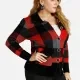 Women's Button Front Plaid Collared Casual Knitted Coat With Patch Pocket Red Clothing Wholesale Market -LIUHUA