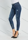 Wholesale Women's High Waist Dark Wash Raw Hem Distressed Button Decor Cropped Skinny Jean - Liuhuamall