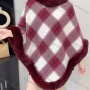 Wholesale Women's Faux Fur Lined Collar Plaid Print Loose Fit Poncho preview