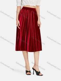 Wholesale Women's Elegant Plain HIgh Waist Pleated Midi Skirts, LIUHUA CLOTHING WHOLESALE
