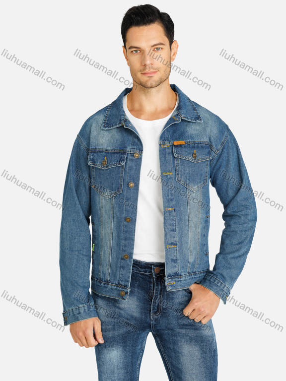 Wholesale Men's Basics Plain Button Down Flap Pockets Denim Jacket