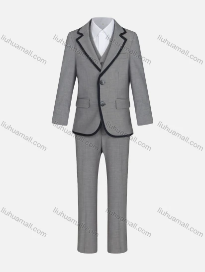 Wholesale Kid's Formal Plain Lapel Single Breasted Contrast Pockets Blazer & Vest & Pant 3 Pieces Suit Set 936-107#