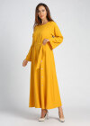 Wholesale Women's Round Neck Button Decor Bell Sleeve Plain A-line Maxi Dress With Belt - Liuhuamall