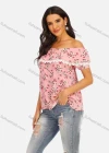 Wholesale Women's Casual Floral Print Off Shoulder Lace Trim Blouse - Liuhuamall