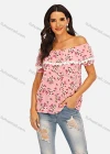 Wholesale Women's Casual Floral Print Off Shoulder Lace Trim Blouse - Liuhuamall