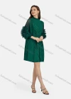 Wholesale Women's Fashion Shirred Mock Neck 3D Floral Long Sleeve Chiffon Dress - Liuhuamall