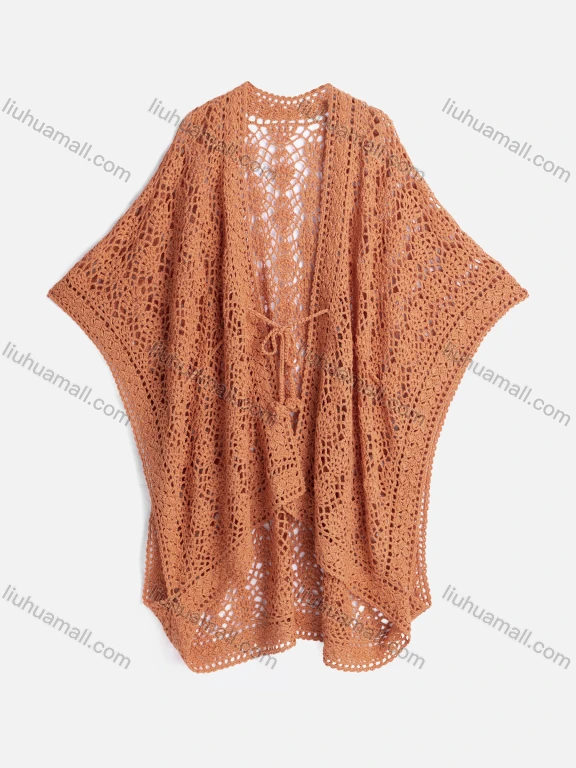 Wholesale Women's Casual Bat Sleeve Hollow Out Lace Up Knit Cover Up Cardigan A528#
