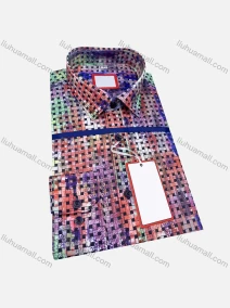 Wholesale Men's Casual Collared Long Sleeve Plaid Leaf Print 100%Cotton Shirt, LIUHUA CLOTHING WHOLESALE