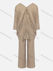 Wholesale Women's Fashion V Neck Short Sleeve Scarf Hem Tiered Ribbed Top 2-Piece Set 7688#, LIUHUA CLOTHING WHOLESALE