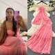 Wholesale Women's Vacation Halter Neck Ruched Bust Tiered Chiffon Maxi Dress Set #2615 Pink Clothing Wholesale Market Liuhua