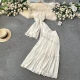Wholesale Women's Vacation Halter Neck Ruched Bust Tiered Chiffon Maxi Dress Set #2615 White Clothing Wholesale Market Liuhua