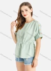 Wholesale Women's Crew Neck Drawstring Button Decor Chiffon Casual Blouse - Liuhuamall