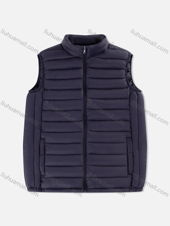 Wholesale Men's Casual Plain Stand Collar Patch Pockets Thermal Lined Puffer Vest Jacket 1619-4#