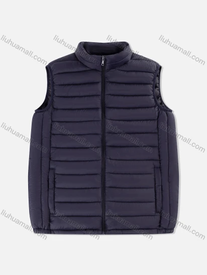 Wholesale Men's Casual Plain Stand Collar Patch Pockets Thermal Lined Puffer Vest Jacket 1619-4#