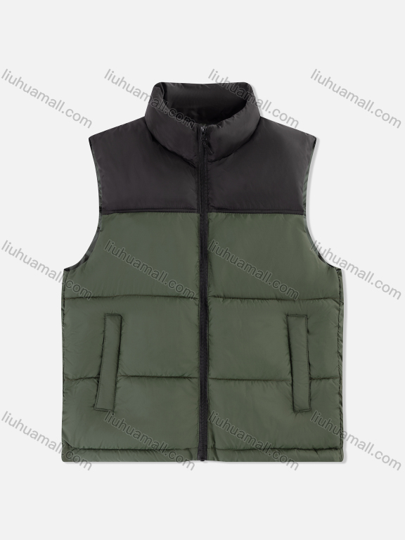 Wholesale Men's Casual Splicing Stand Collar Patch Pockets Thermal Lined Puffer Vest Jacket 1619-2#