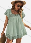 Wholesale Woman's Casual Square Neck Batwing Sleeve Guipure Lace Ruffle Swing Top - Liuhuamall