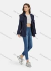 Wholesale Women's Casual Snap Buttons Stand Collar Drawstring Windbreaker Jacket M-E22# - Liuhuamall