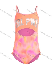 Wholesale Girls One Piece Letter Print Cut Out Letter Tie Dye Cut Out Swimsuit, LIUHUA CLOTHING WHOLESALE