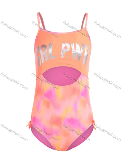 Wholesale Girls One Piece Letter Print Cut Out Letter Tie Dye Cut Out Swimsuit