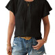 Women's Casual Flutter Sleeve Crew Neck Plain Splicing Loose Fit Blouse Black Clothing Wholesale Market -LIUHUA