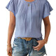 Women's Casual Flutter Sleeve Crew Neck Plain Splicing Loose Fit Blouse Gray Blue Clothing Wholesale Market -LIUHUA